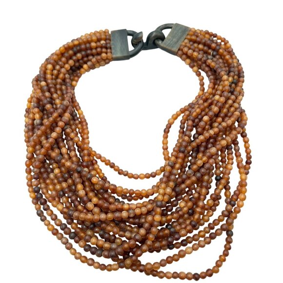 Gerda Lynggaard Monies Signed Multistrand Necklace Amber Horn Bead Fancy Clasp - Picture 4 of 4